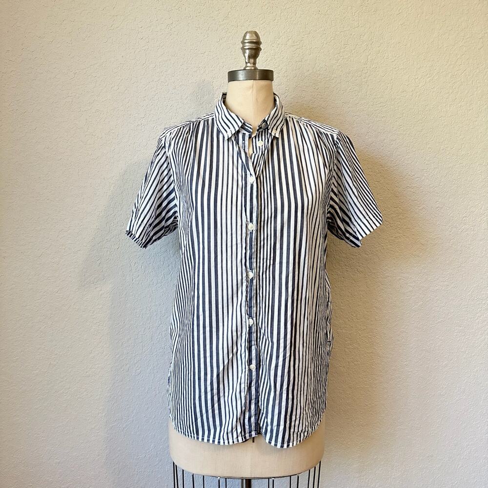 J.CREW Poplin Shirt Blue White Striped Classic Fit Button Down Cotton